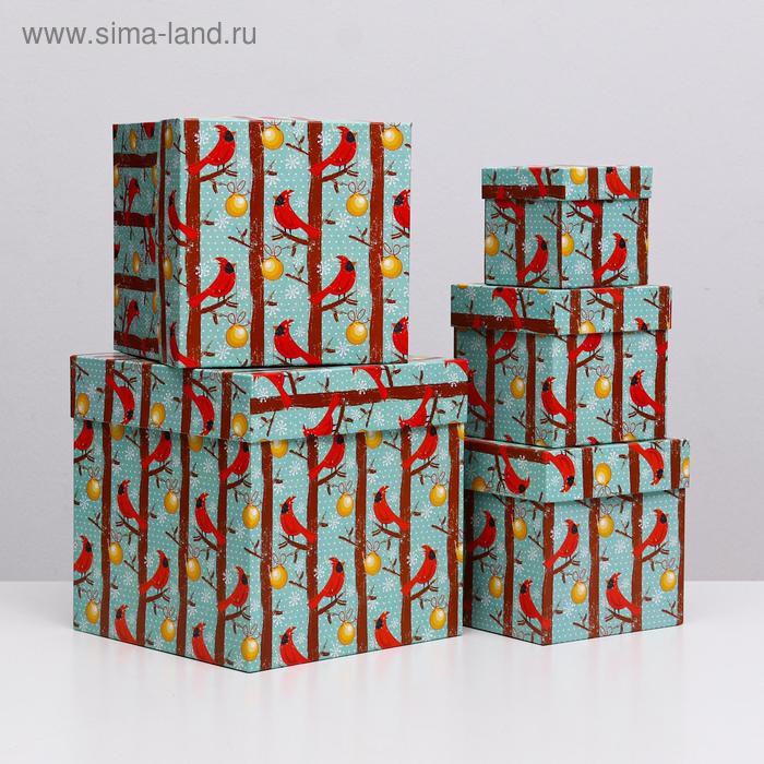 Набор коробок 5 в 1 Птицы НГ, 22,5 х 22,5 х 22,5 - 9,5 х 9,5 х 9,5 см