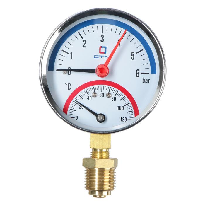 фото Термоманометр "ctm", радиальный, дк 80 мм, 0.6 мпа, наружная резьба 1/4", 120°с стм