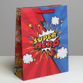 Пакет подарочный крафтовый вертикальный, упаковка, «Супер герой», L 31 х 40 х 11,5 см