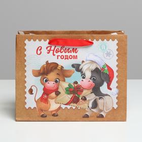 

Пакет крафтовый горизонтальный «Малыши с подарком», MS 23 × 18 × 10 см