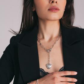 

Кулон "Цепь" сердечко резное, цвет серебро, L=44 см