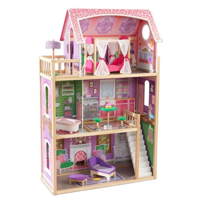 Домик кукольный KidKraft «Коттедж Ава», трёхэтажный, с мебелью домик кукольный деревянный kidkraft кайла трёхэтажный с мебелью