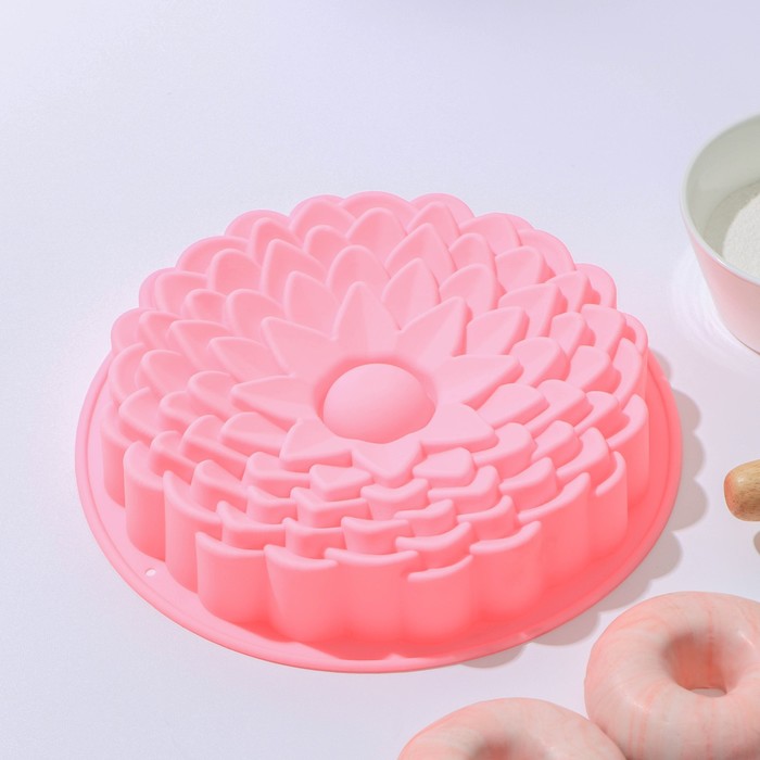 Форма для выпечки Доляна «Хризантема», силикон, d=22 см, цвет розовый форма для выпечки силиконовая доляна изгиб d 22 5 см цвет микс