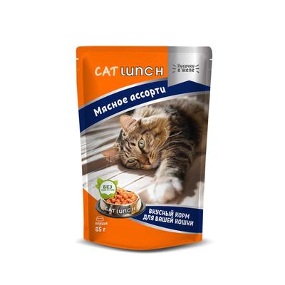 Влажный корм Cat Lunch для кошек, мясное ассорти в желе, 85 г