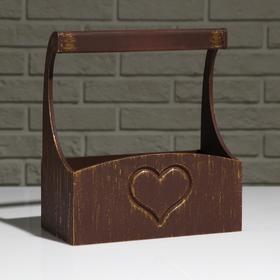 

Кашпо деревянное "Symmetric Heart, сердце", с ручкой, золотой винтаж, 25×12,5×10(28) см