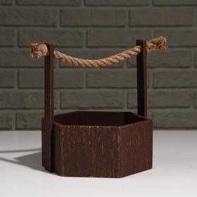

Кашпо деревянное "Шестигранник", ручка верёвка, золотой винтаж, 20×18×8(23) см