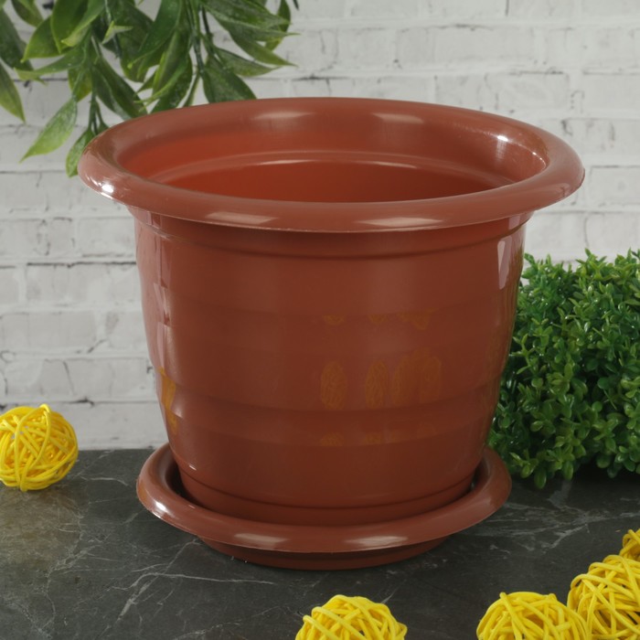 Горшок для цветов 1 л "Виола", поддон, цвет коричневый