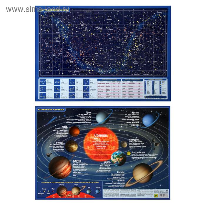 Планшетная карта Солнечной системы/ звездного неба, А3,  двусторонняя.