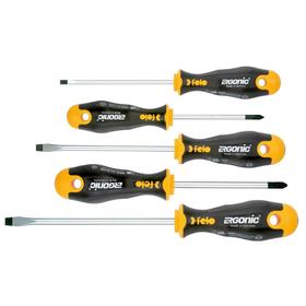 

Набор отверток Felo Ergonic 40095118, SL4.0-5.5-6.5, PH1-2, трехкомпонентный пластик, 5 шт. 535309