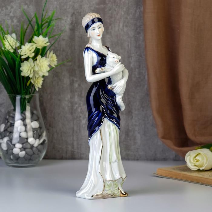 фото Сувенир керамика "девушка с кошечкой" 29,5х8,5х6 см