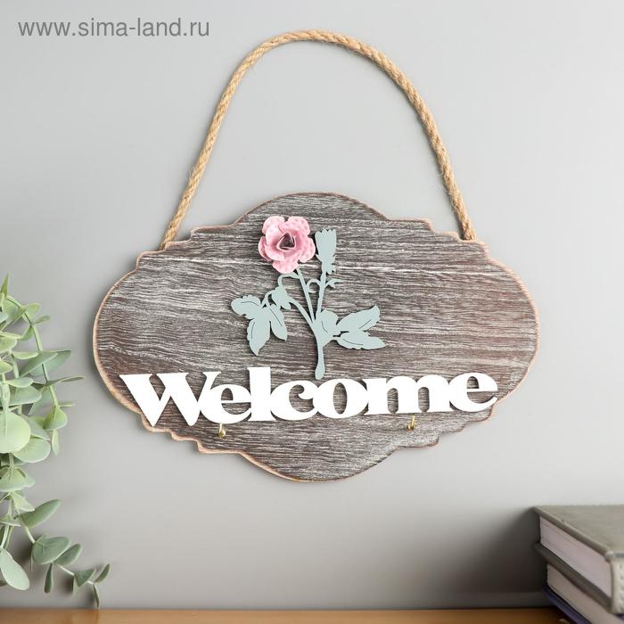 

Крючки декоративные дерево "Розовая роза - Welcome" 15х22,5х2,5 см