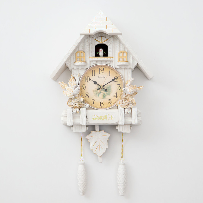 Часы настенные с кукушкой "Замок с птицами", плавный ход, 63 х 8 х 32 см, белые