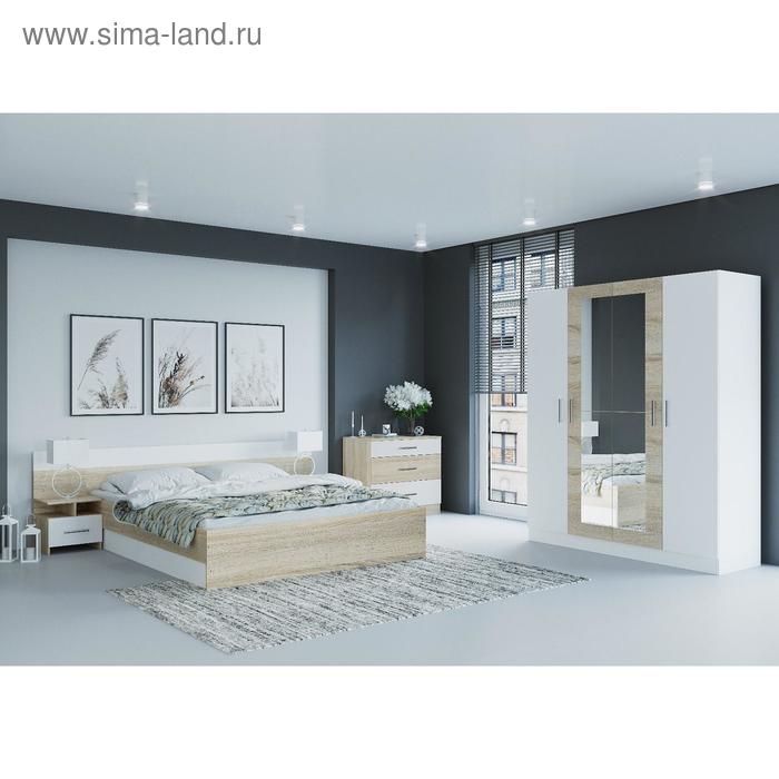 Спальня «Леси», кровать 160х200 см, 2 тумбы, комод, сонома/белый, шкаф, цвет белый/сонома