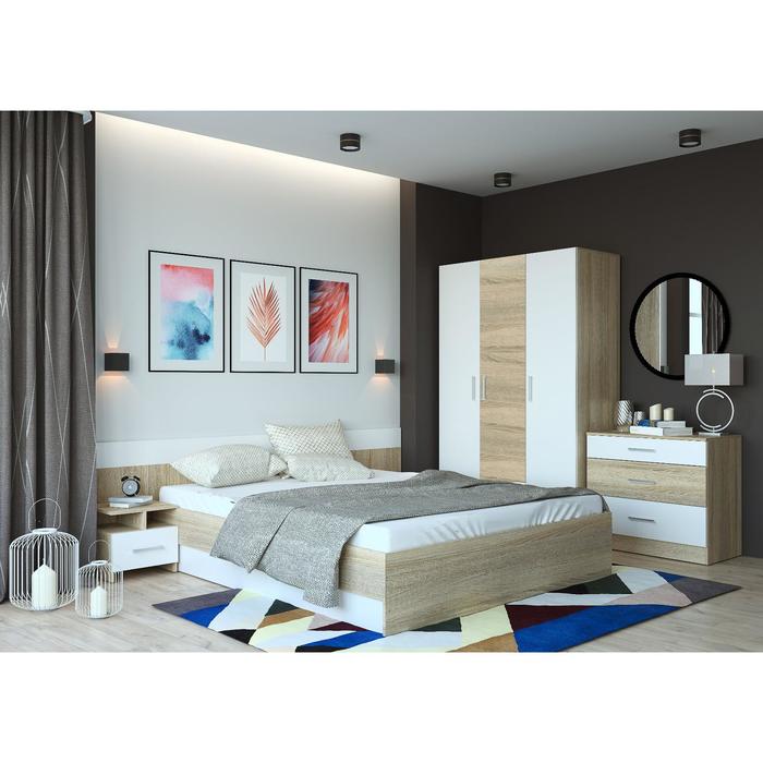 Спальня «Леси», кровать 160х200 см, 2 тумбы, комод сонома/белый, шкаф сонома/белый