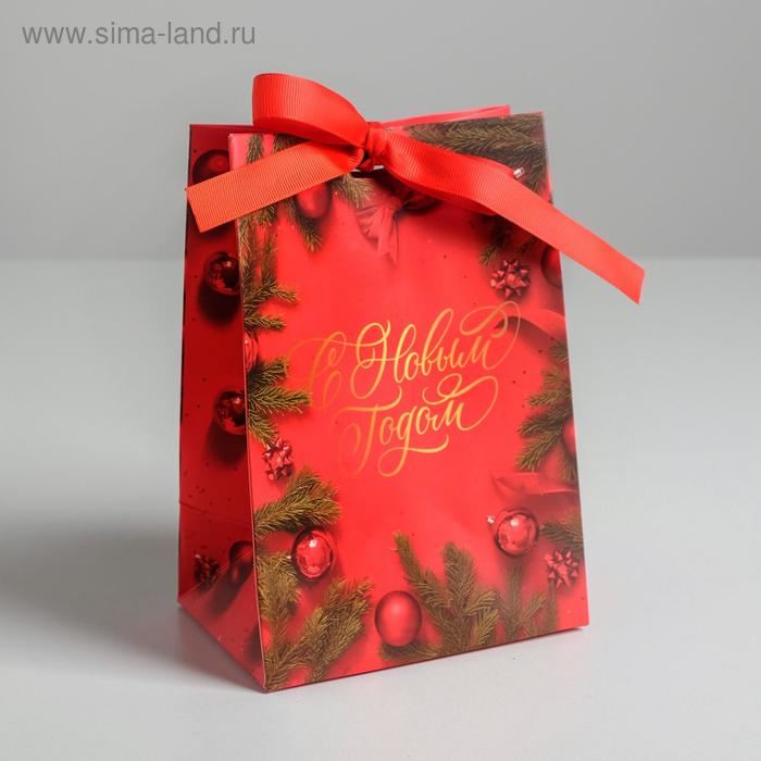 пакет подарочный с новым годом 32x26 см цвет разноцветный Пакет подарочный с лентой «С Новым годом», 13 × 19 × 9 см