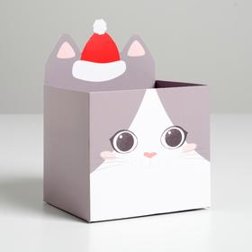 Коробка для мини-букетов «С новым годом», котик, 12 х 18 х 10 см Ош