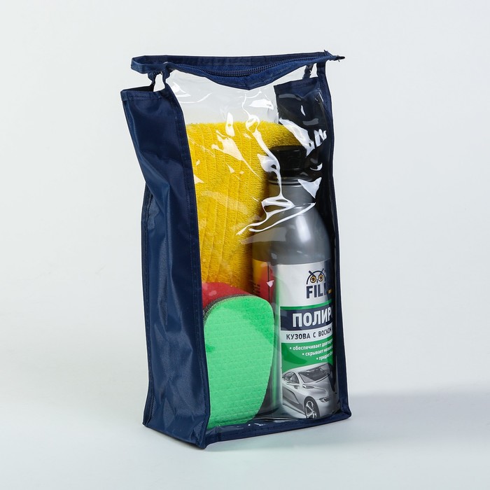 Набор для полировки кузова: полироль с воском, 400 мл + поролоновая губка + салфетка из микрофибры