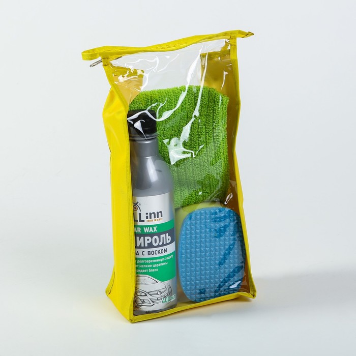 Набор для полировки кузова: полироль с воском, 400 мл + поролоновая губка + салфетка из микрофибры