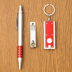 Набор подарочный 3в1 (ручка, кусачки, фонарик красный)