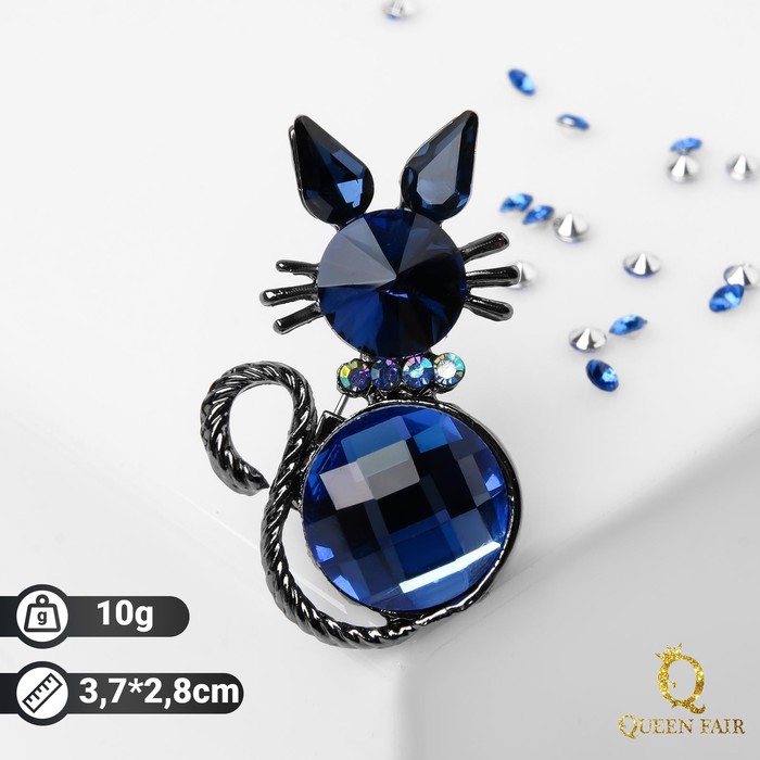

Брошь "Кошечка" острые ушки, цвет синий в сером металле