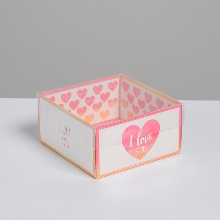 Коробка под бенто-торт с PVC крышкой, кондитерская упаковка «I love you», 12 х 6 х 11.5 см