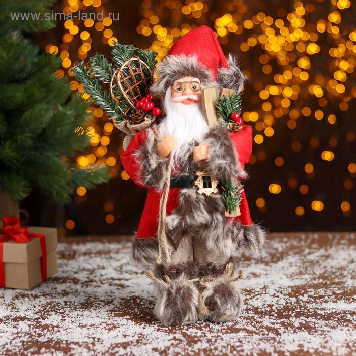 новогодние украшения maxitoys дед мороз в красной шубке с лыжами и подарками 30 см Дед Мороз В красной шубке с лыжами 30 см