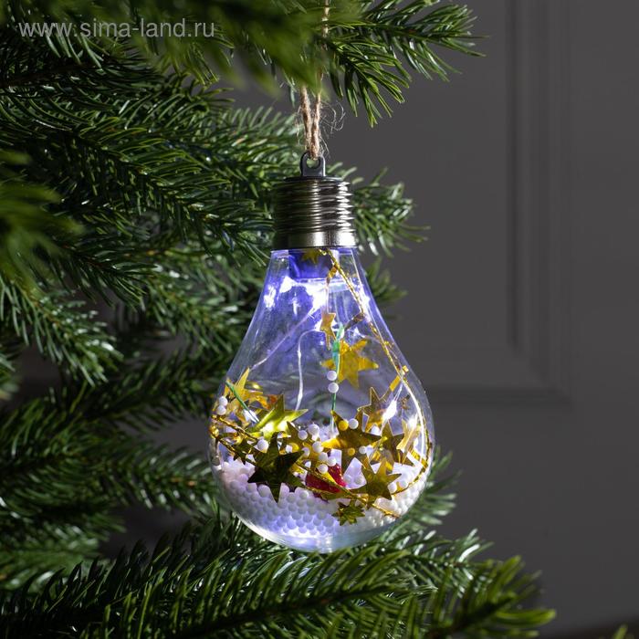 

Ёлочный шар «Шишки с желтой мишурой», батарейки, 5 LED, свечение белое