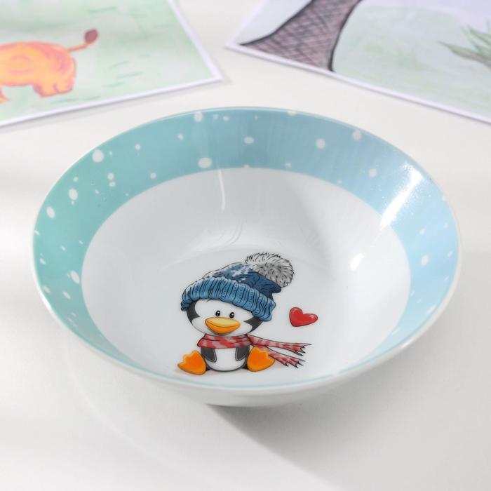 Набор детской посуды Доляна «Пингвинёнок», 3 предмета: кружка 230 мл, миска 400 мл, тарелка 18 см
