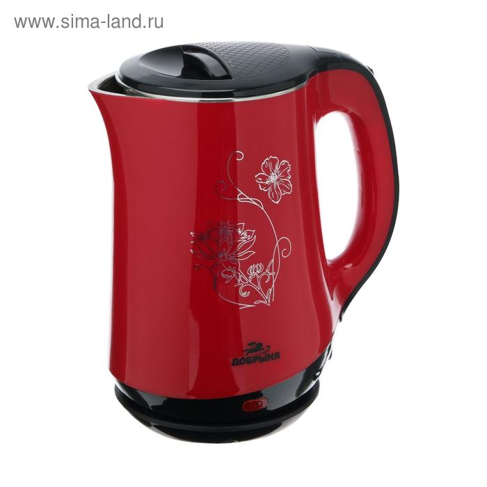 Чайник электрический Добрыня DO-1244, пластик, колба металл, 1.8 л, 1800-2000 Вт, красный