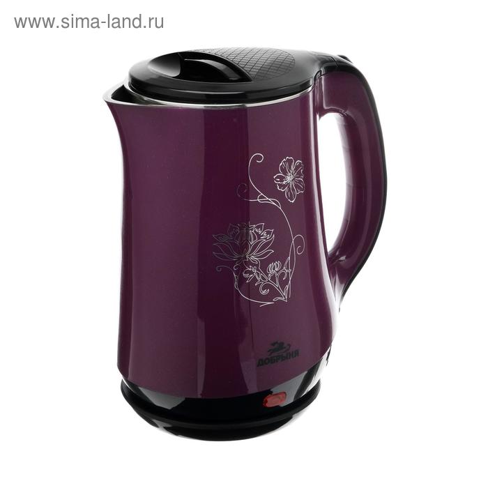 Чайник электрический Добрыня DO-1244, пластик, колба металл, 1.8 л, 2000 Вт, фиолетовый