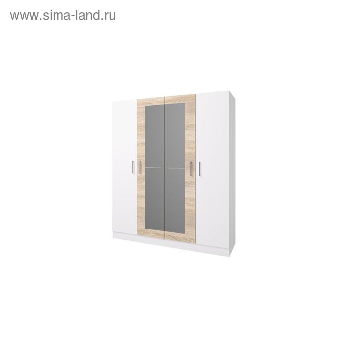 Шкаф 4х створчатый с зеркалом «Леси», 160х46,6х190 см, цвет сонома/белый