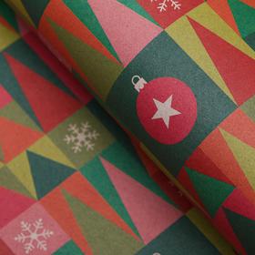 

Бумага упаковочная, крафт, "Новогодняя геометрия", 50 х 70 см