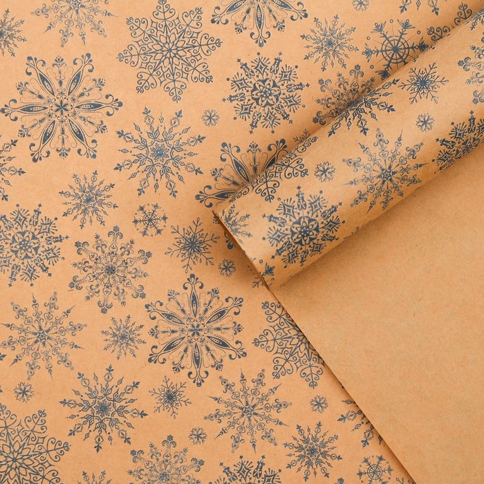 Бумага упаковочная крафтовая «Снежинки», 50 × 70 см бумага упаковочная крафтовая новогодняя клетка 50 × 70 см