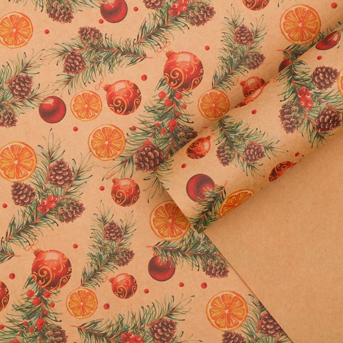 Бумага упаковочная крафтовая «Апельсины», 50 × 70 см бумага упаковочная крафтовая flowers 50 × 70 см
