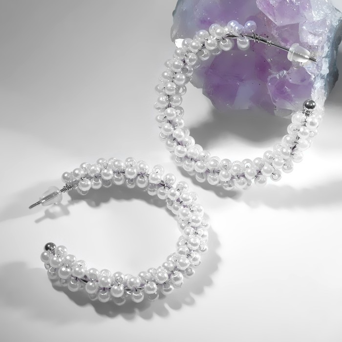 Серьги-кольца «Жемчужные» d=3,5 см, цвет белый в серебре queen fair бусы жемчужные два элемента цвет белый в серебре 120 см