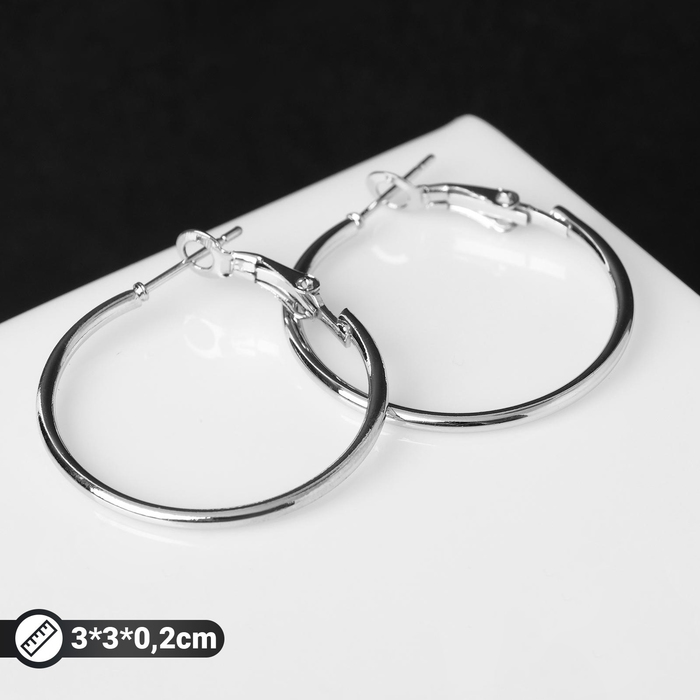 фото Серьги-кольца "классика" d=3 см, цвет серебро queen fair