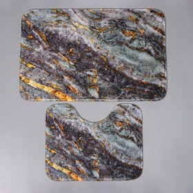 Набор ковриков для ванны и туалета Доляна «Мрамор», 2 шт: 79×50, 50×39 см, цвет серый