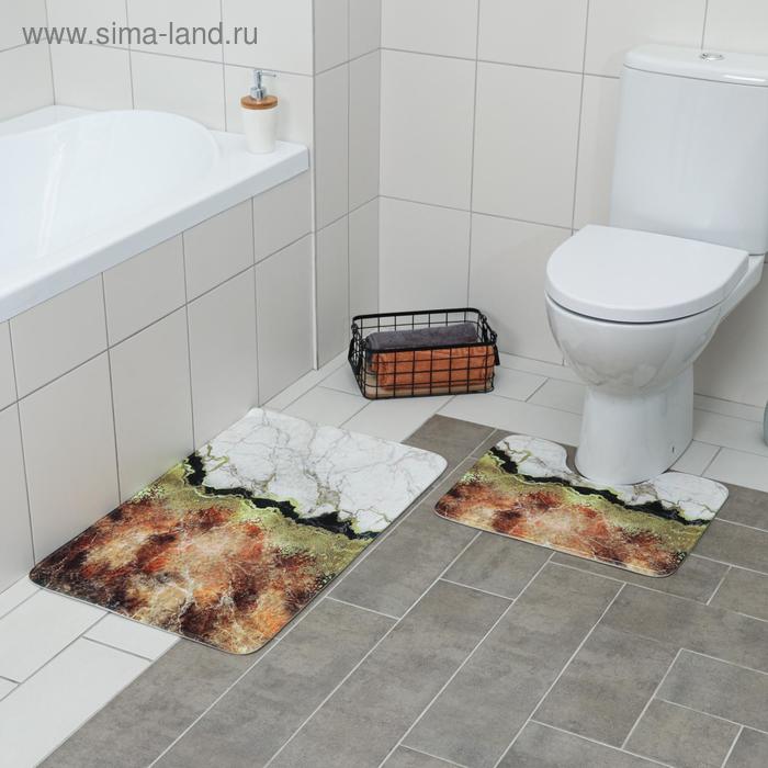 

Набор ковриков для ванной и туалета Доляна «Мрамор», 2 шт: 79×50, 50×39 см, цвет коричнево-белый