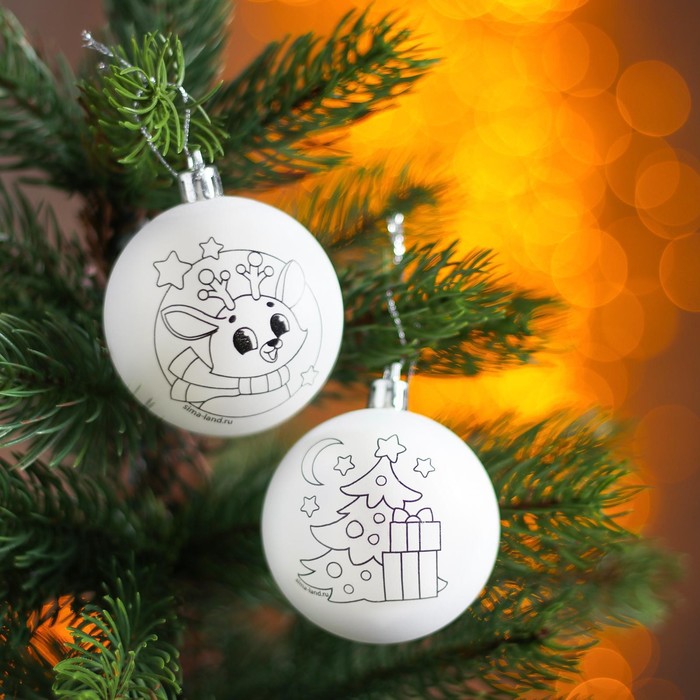 фото Новогоднее ёлочное украшение под раскраску «зимние чудеса», набор 2 шт, р-р шара 5,5 см школа талантов