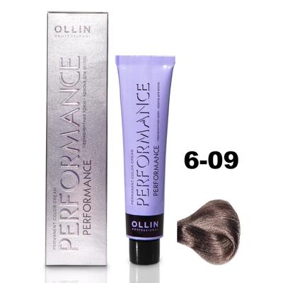 Крем-краска для окрашивания волос Ollin Professional Performance, тон 6/09 тёмно-русый прозрачно-зелёный, 60 мл