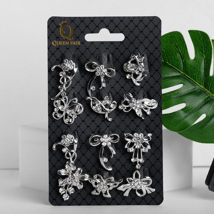 Брошь "МИКС", цветы и бабочки, цвет белый в серебре