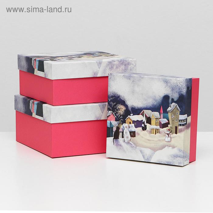 фото Набор коробок 3 в 1 "зимние вечера", 19 х 19 х 9,5 - 15,5 х 15,5 х 6,5 см