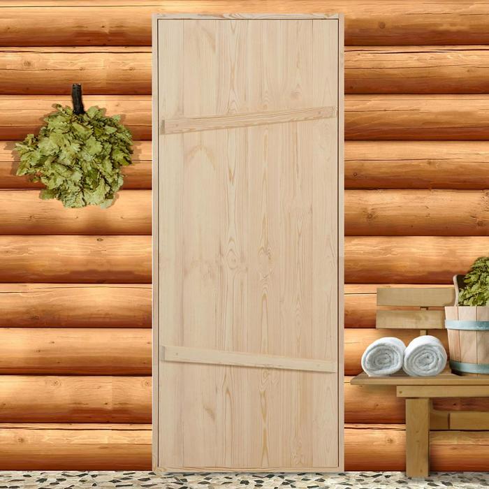 Дверной блок для бани, 190×80см, из сосны, на клиньях, массив, Добропаровъ
