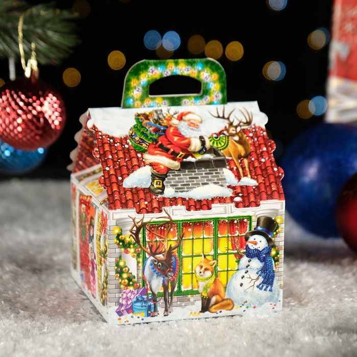 Подарочная коробка Домик малый Санта, 12 х 12 х 16,8 см подарочная коробка зайки домик 12 х 8 5 х 17 5 см