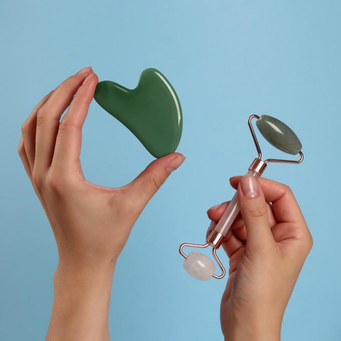 Набор массажёров для лица и зоны декольте роллер пластина гуаша 2 шт нефритрозовый кварц 69000₽