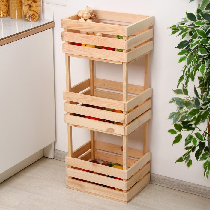 Ящик для овощей, 30 × 40 × 100 см, деревянный, трехуровневый
