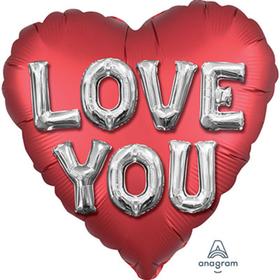 

Шар фольгированный 18" «Буквы 3D» Love you, сердце, сатин, цвет красный