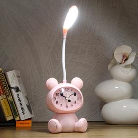 

Часы-светильник "Мишка" LED, с будильником, 3 AA. USB. 5 Вт, дискр. ход, розовый