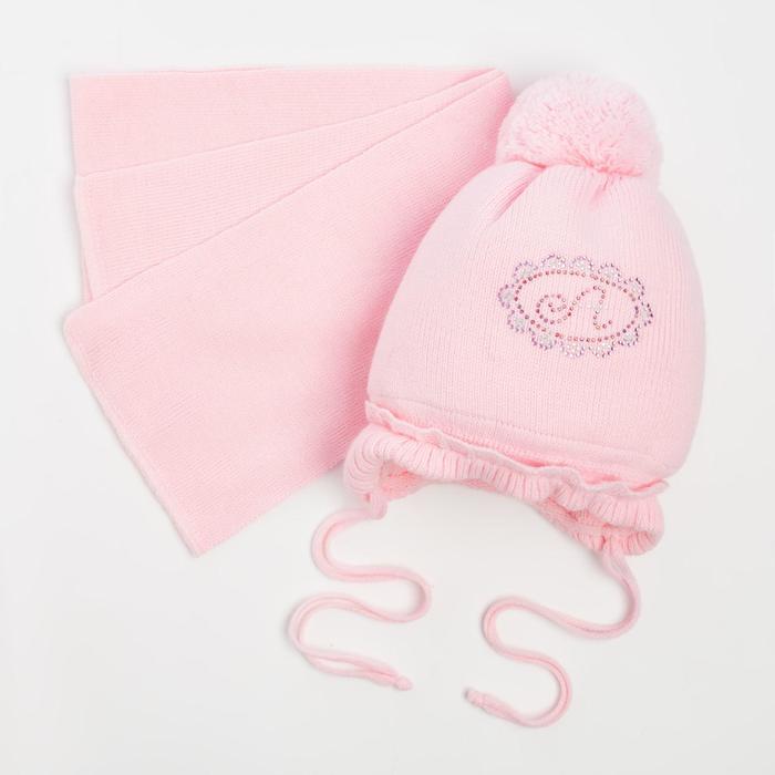 фото Комплект (шапка, снуд) для девочки, цвет розовый, размер 46-48 (1-2г.) элком