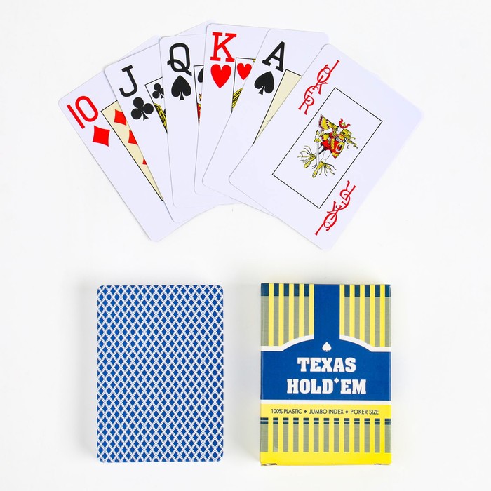 Карты игральные пластиковые, 54 шт, 32 мкм, 9 х 6.6 см, синяя рубашка карты игральные пластиковые texas hold em 30 мкм 8 8 х 6 3 см синяя рубашка